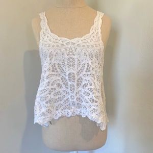 White Embroidered Lace Sheer Tank Top